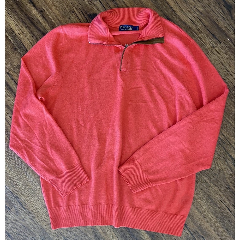Polo Ralph Lauren Golf Sweater Men's Large Red 100% Merino Wool 1/4 Zip
